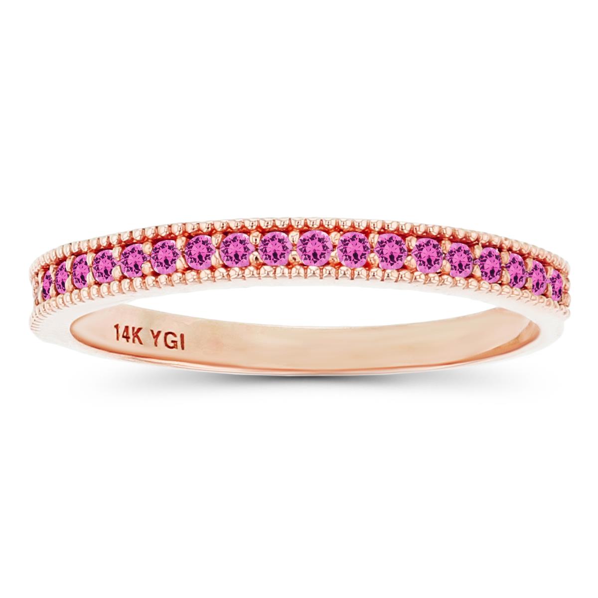 14K Rose Gold 1.25mm Round Created Pink Sapphire Milgrain Anniversary Ring