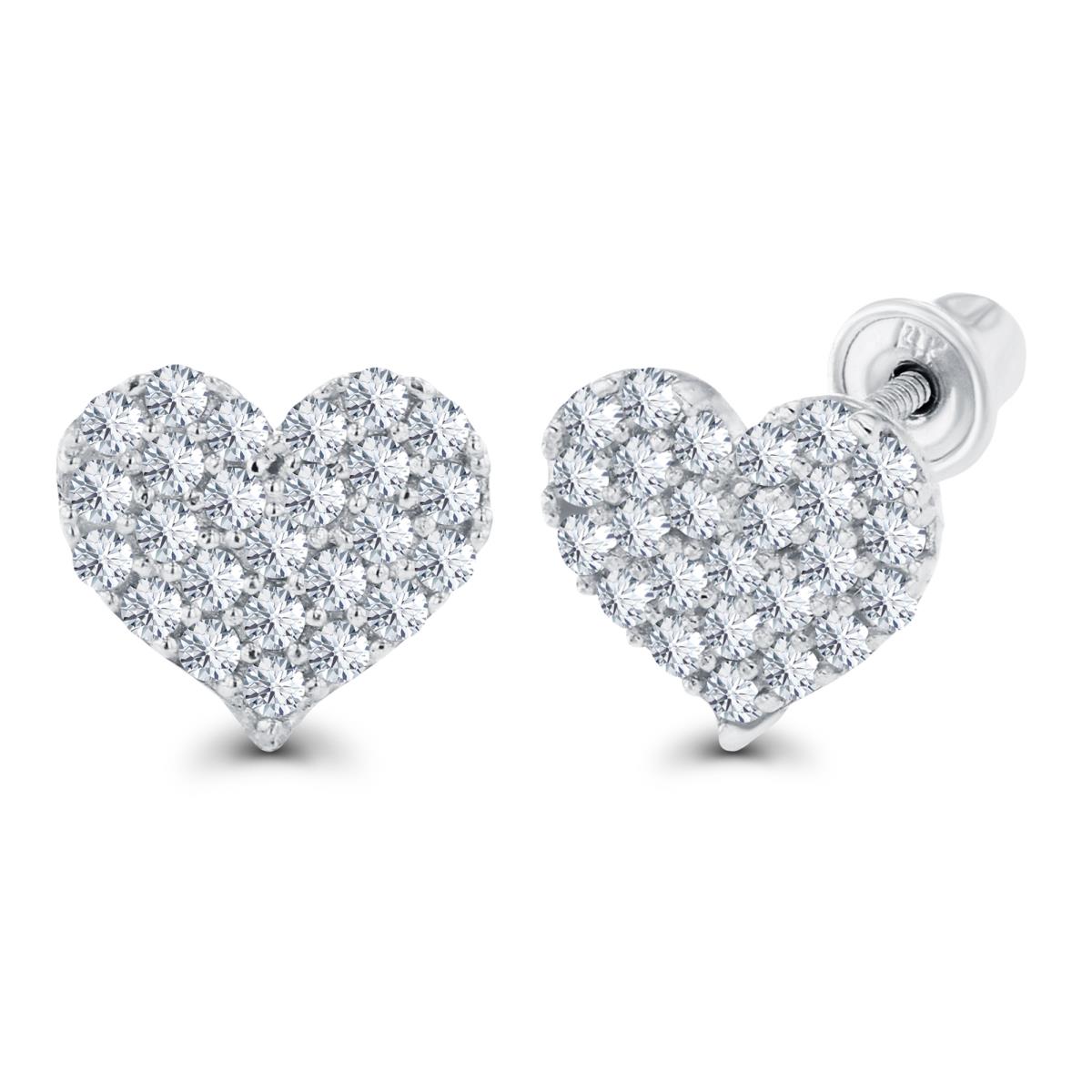 14K White Gold 1mm Round Created White Sapphire Heart Screwback Earrings