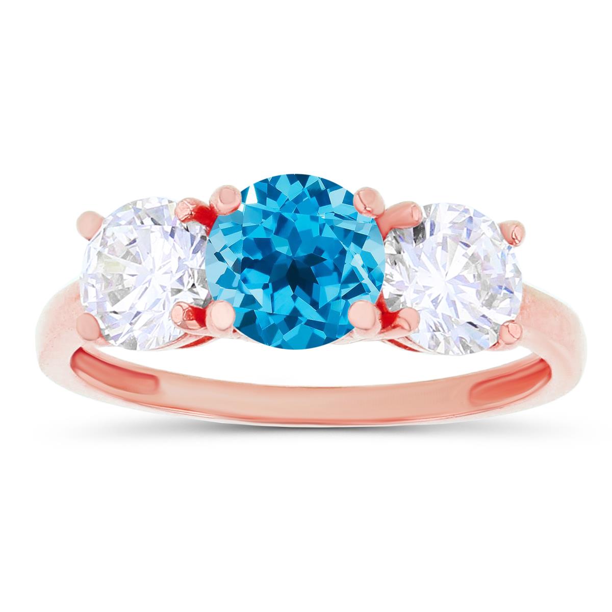 14K Rose Gold 3-Stones Amethyst Swiss Blue Topaz & Created White Sapphire Anniversary Ring