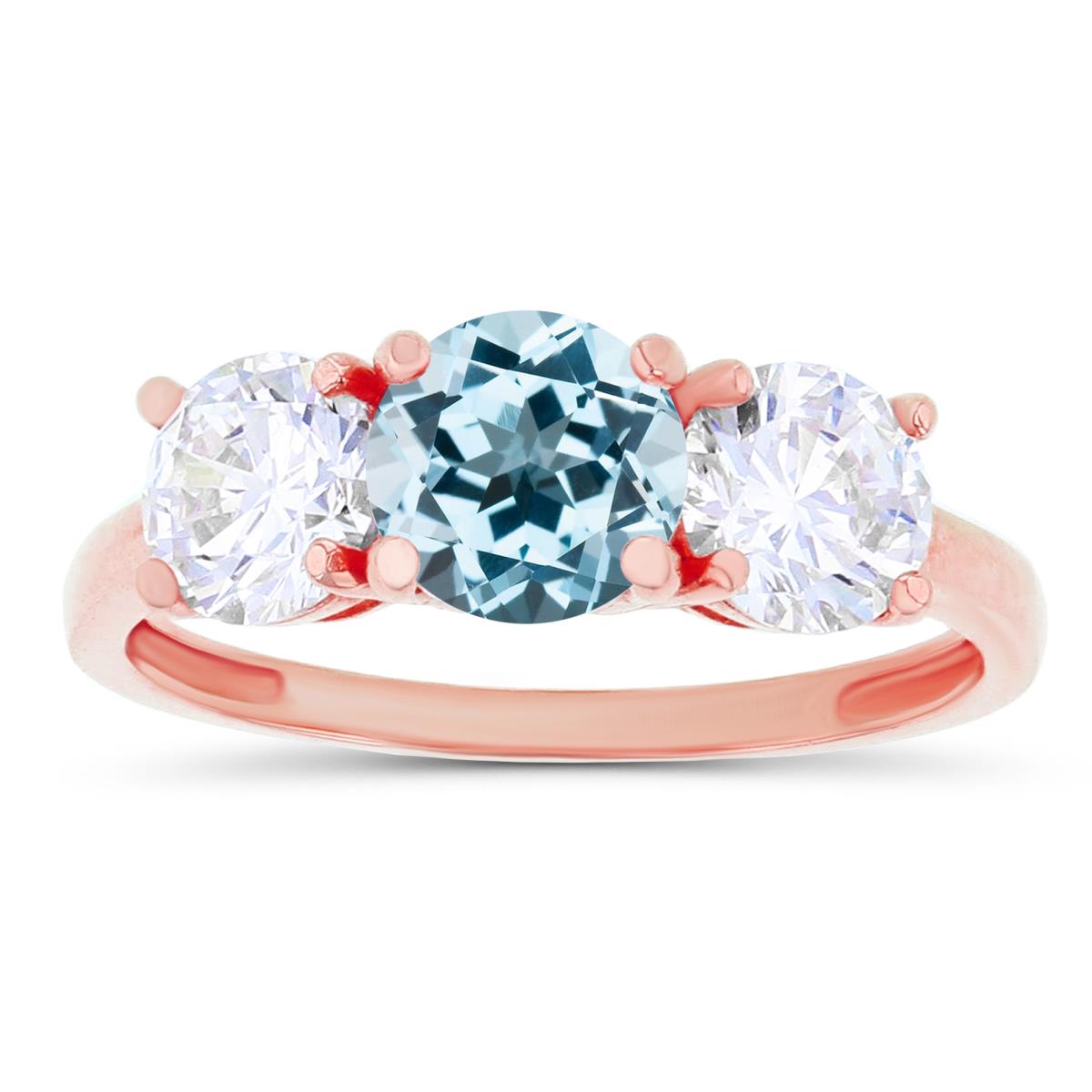 14K Rose Gold 3-Stones Sky Blue Topaz & Created White Sapphire Anniversary Ring