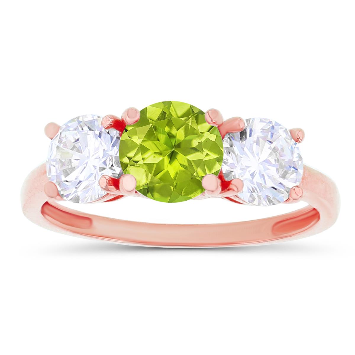 14K Rose Gold 3-Stones Peridot & Created White Sapphire Anniversary Ring