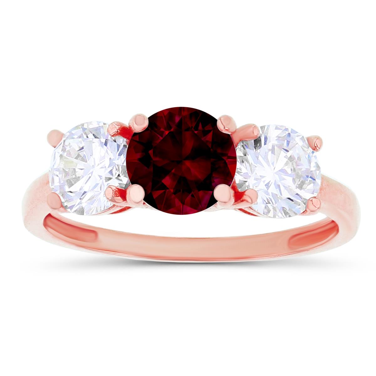 14K Rose Gold 3-Stones Garnet & Created White Sapphire Anniversary Ring