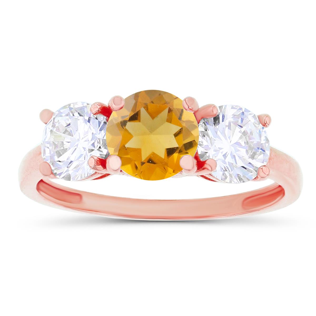 14K Rose Gold 3-Stones Citrine & Created White Sapphire Anniversary Ring