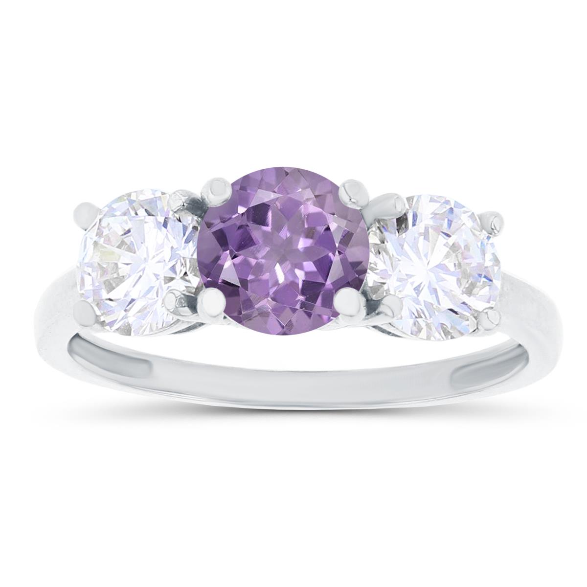 14K White Gold 3-Stones Rose De France & Created White Sapphire Anniversary Ring