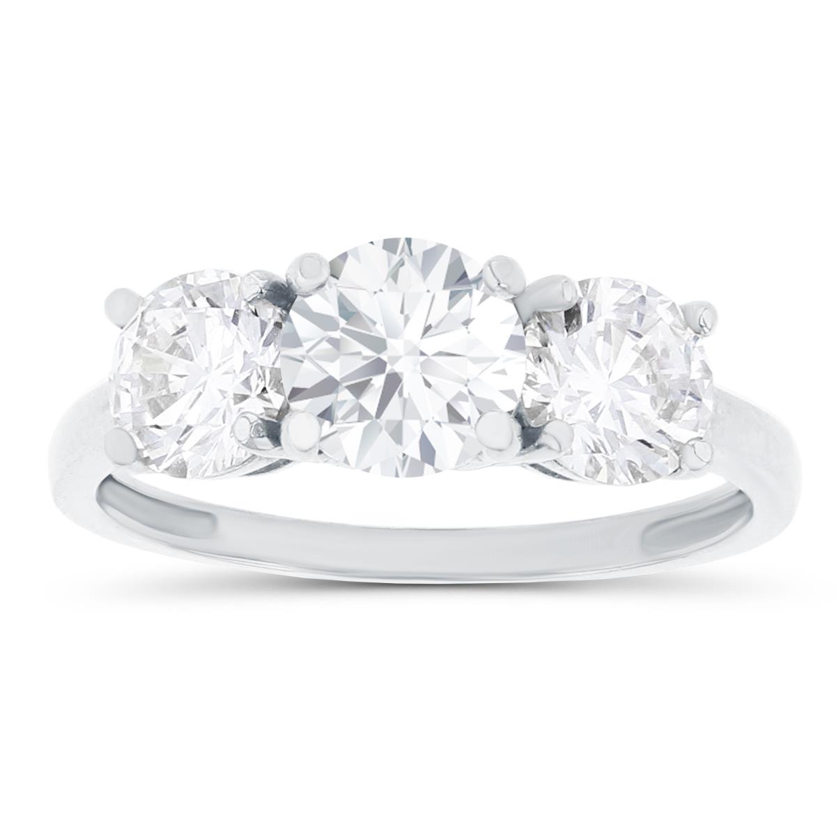 14K White Gold 3-Stones Created White Sapphire Anniversary Ring