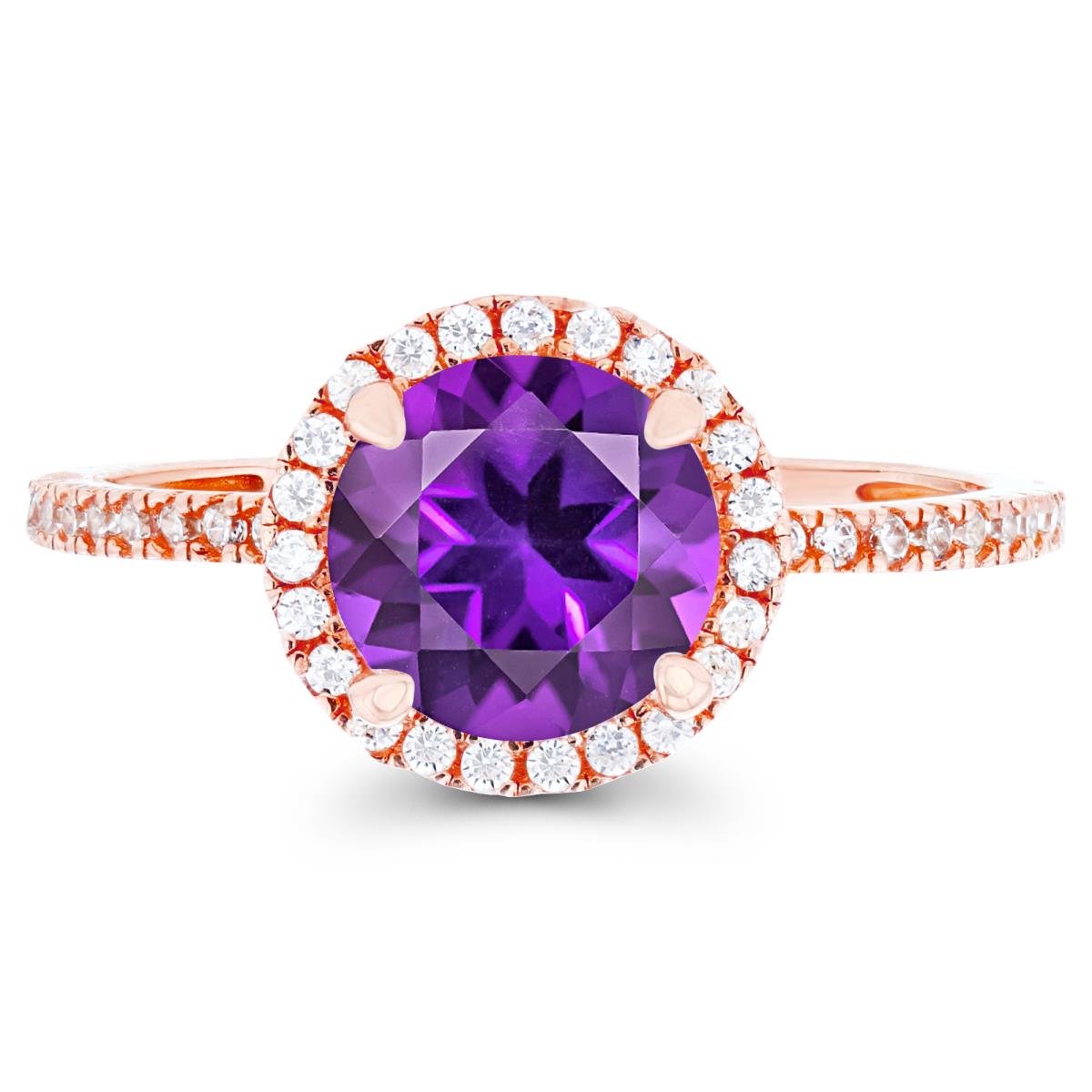 14K Rose Gold 7mm Amethyst & Created White Sapphire Halo Engagement Ring