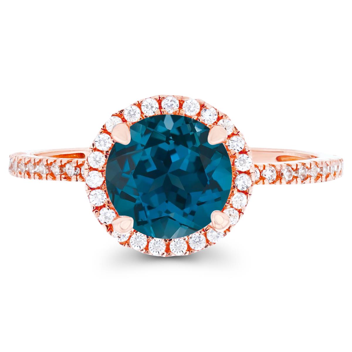 14K Rose Gold 7mm London Blue Topaz & Created White Sapphire Halo Engagement Ring
