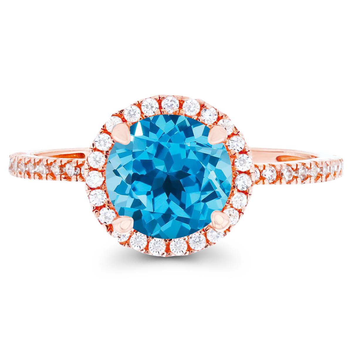 14K Rose Gold 7mm Swiss Blue Topaz & Created White Sapphire Halo Engagement Ring
