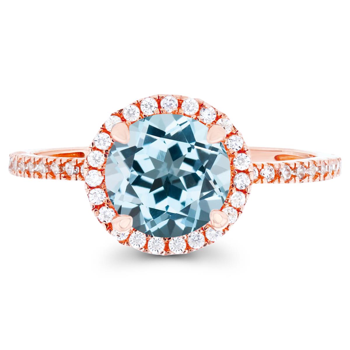 14K Rose Gold 7mm Sky Blue Topaz & Created White Sapphire Halo Engagement Ring
