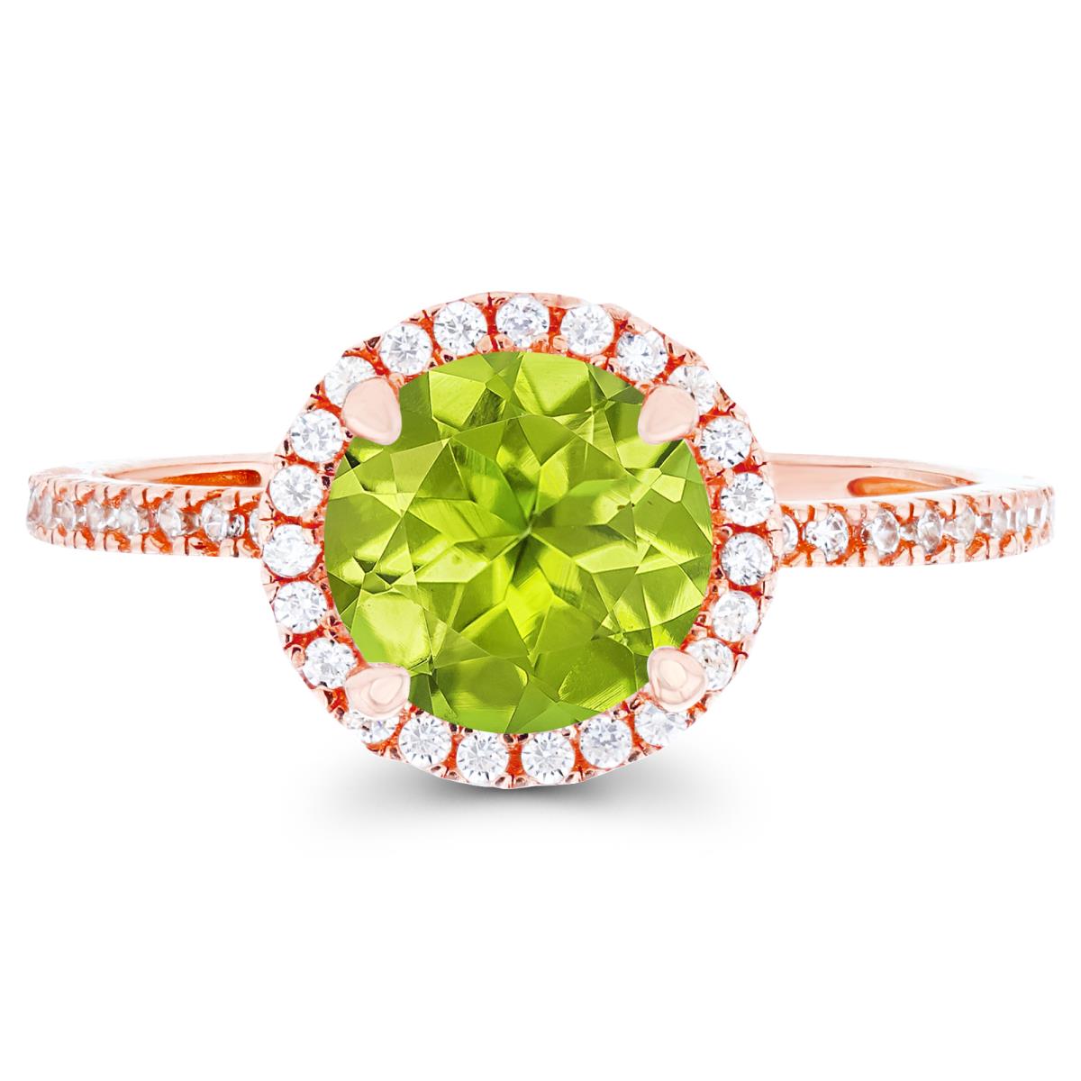 14K Rose Gold 7mm Peridot & Created White Sapphire Halo Engagement Ring