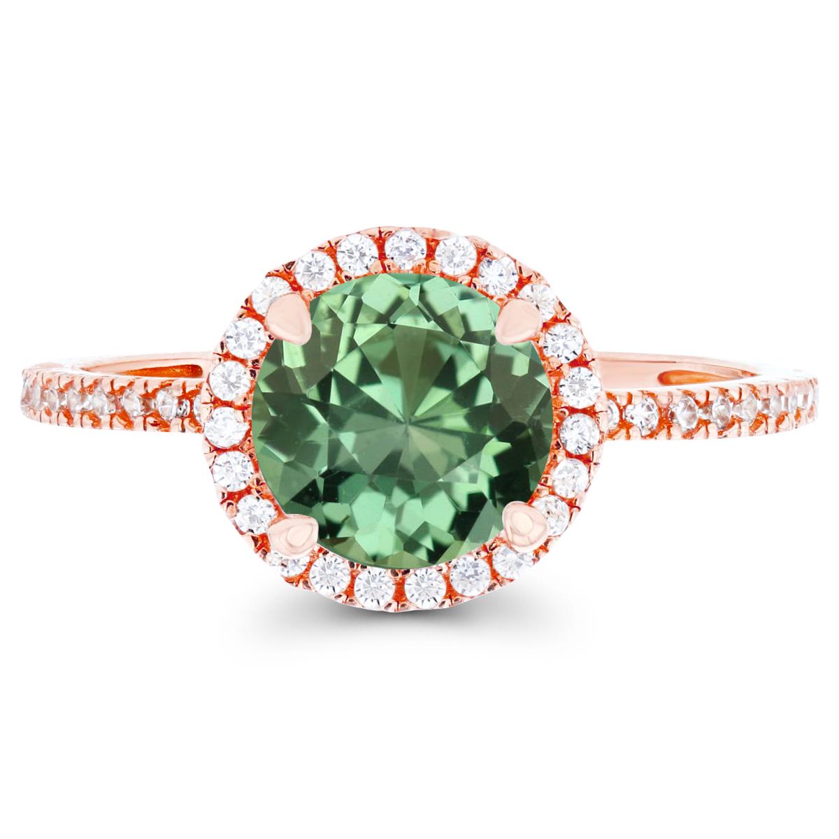 14K Rose Gold 7mm Created Green Sapphire & Created White Sapphire Halo Engagement Ring