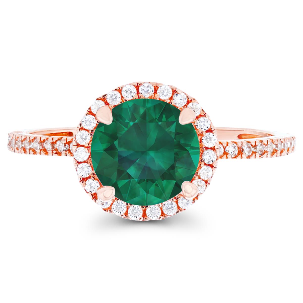14K Rose Gold 7mm Created Emerald & Created White Sapphire Halo Engagement Ring