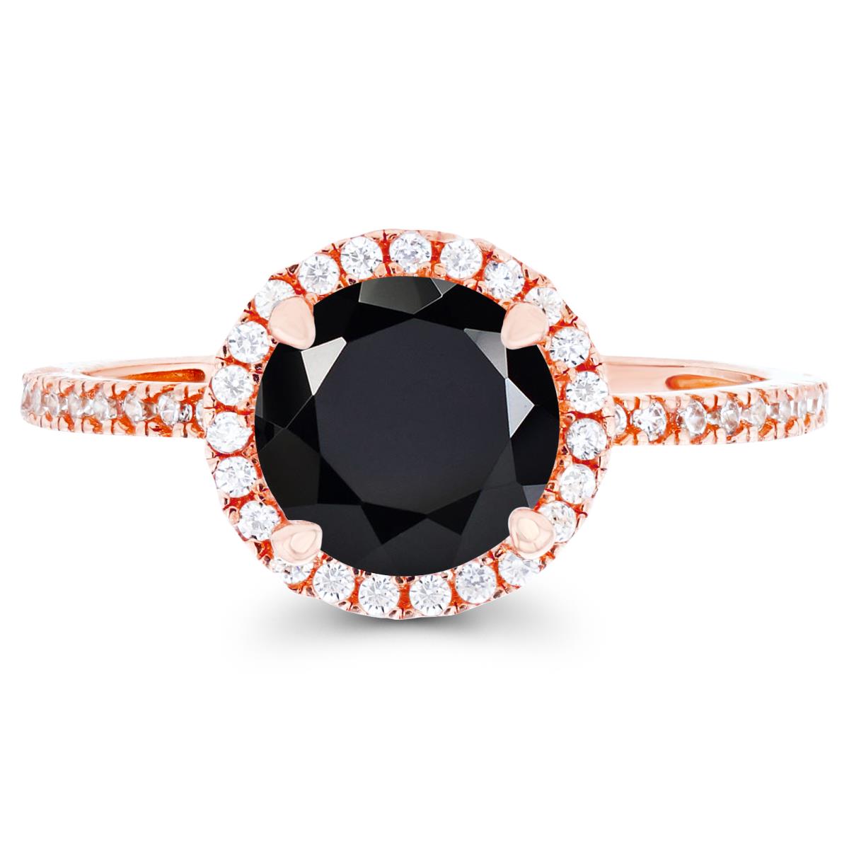14K Rose Gold 7mm Onyx & Created White Sapphire Halo Engagement Ring