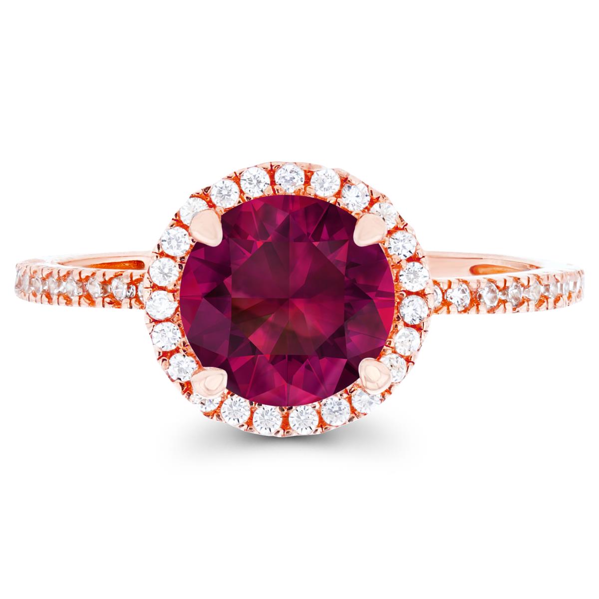 14K Rose Gold 7mm Created Ruby & Created White Sapphire Halo Engagement Ring
