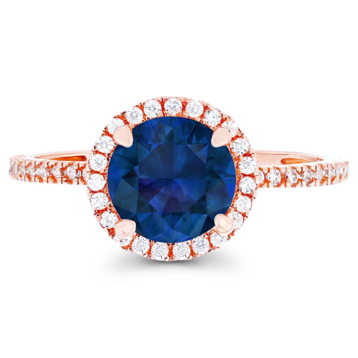 14K Rose Gold 7mm Created Blue Sapphire & Created White Sapphire Halo Engagement Ring