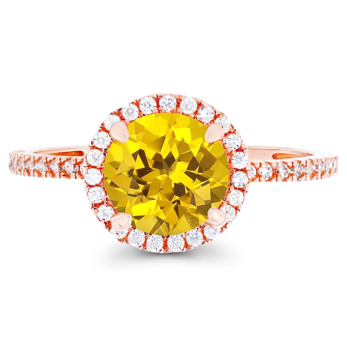 14K Rose Gold 7mm Created Yellow Sapphire & Created White Sapphire Halo Engagement Ring