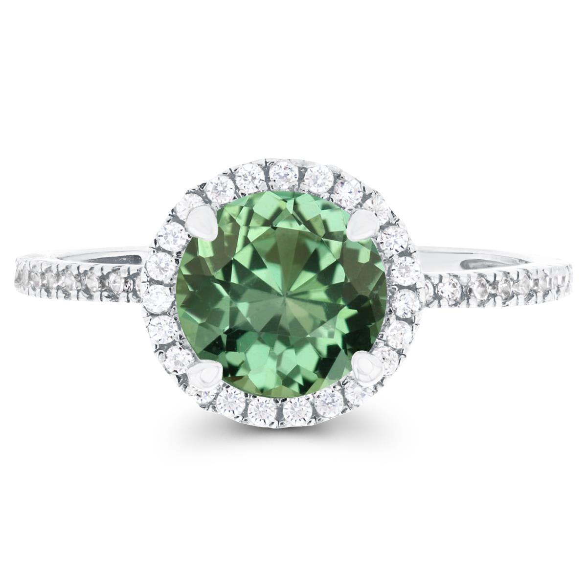 14K White Gold 7mm Created Green Sapphire & Created White Sapphire Halo Engagement Ring