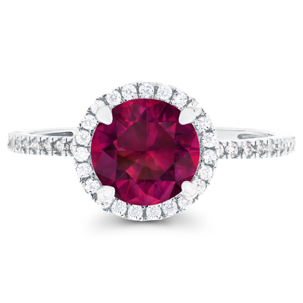 14K White Gold 7mm Created Ruby & Created White Sapphire Halo Engagement Ring