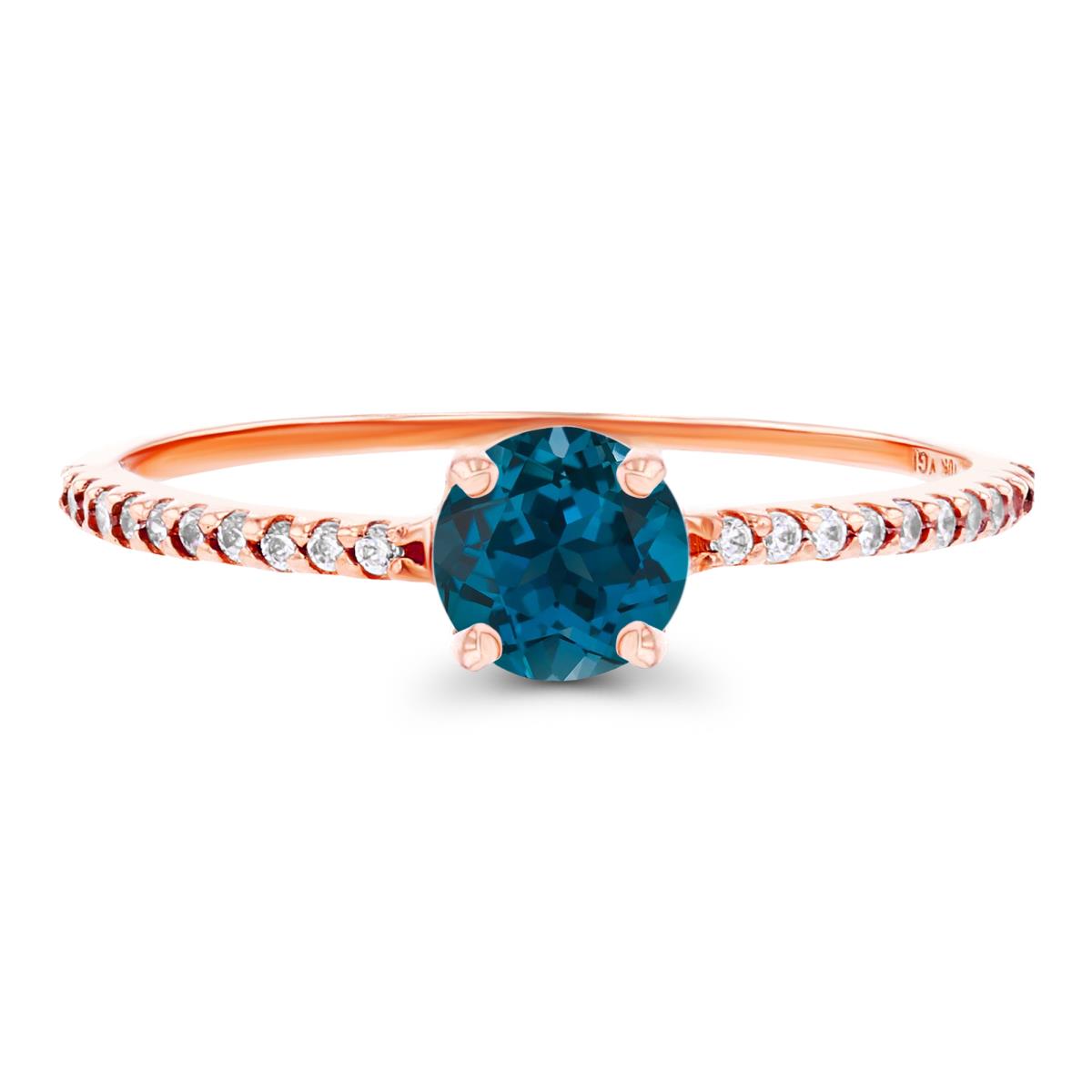 14K Rose Gold  5mm London Blue Topaz & Created White Sapphire Sides Engagement Ring