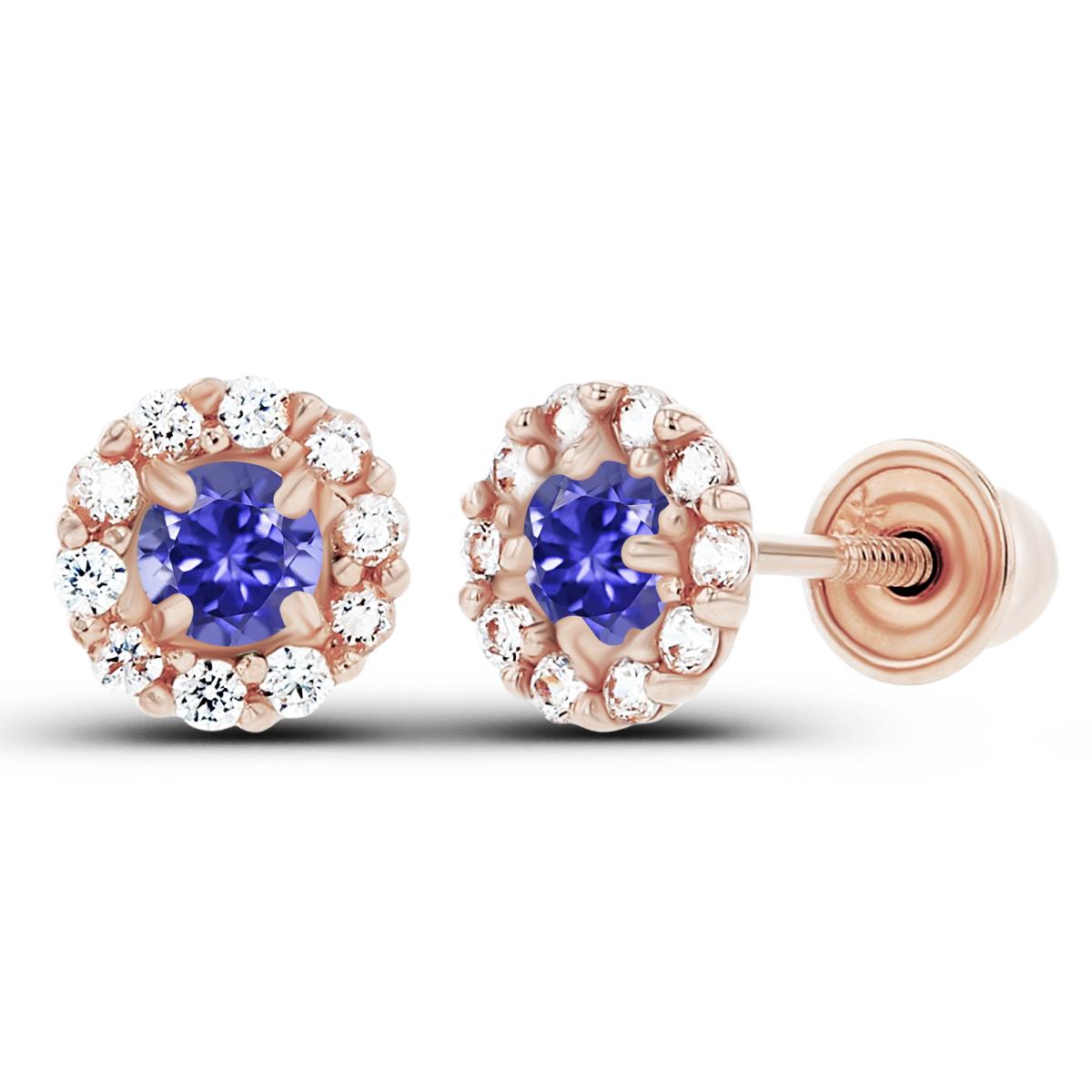 14K Rose Gold 2.5mm Tanzanite & 1mm Created White Sapphire Flower Screwback Earrings