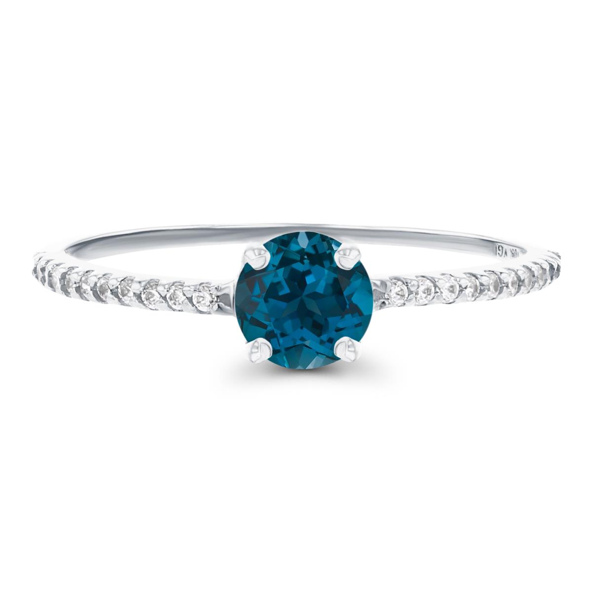14K White Gold  5mm London Blue Topaz & Created White Sapphire Sides Engagement Ring