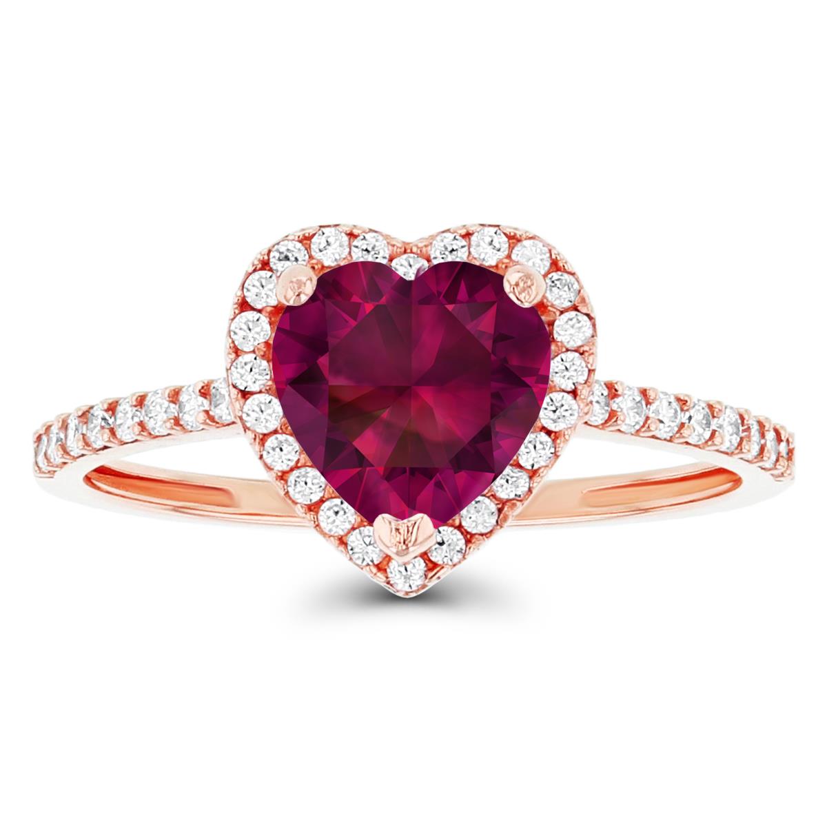14K Rose Gold 7mm Heart Created Ruby & Created White Sapphire Halo Ring