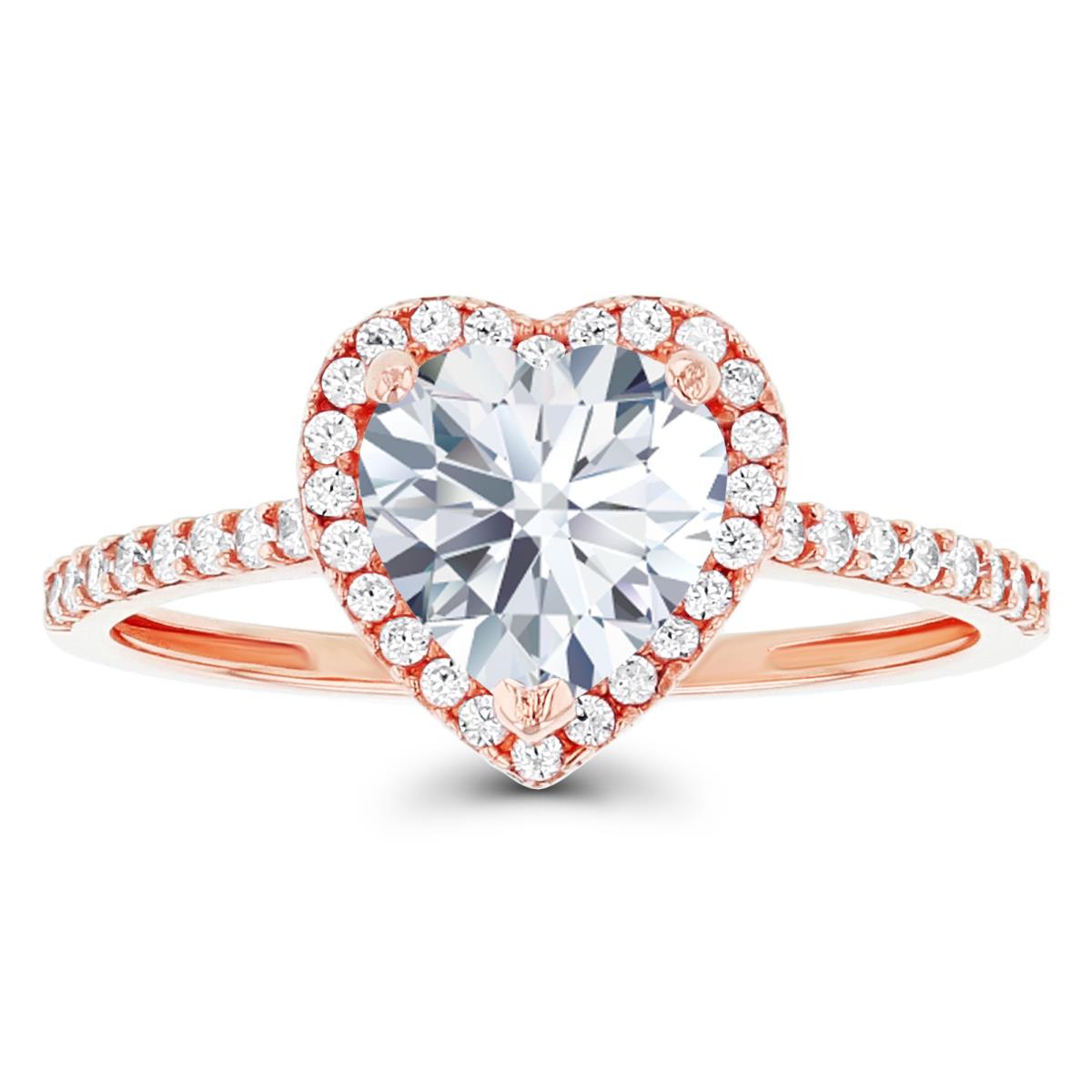 14K Rose Gold 7mm Heart Created White Sapphire Halo Ring