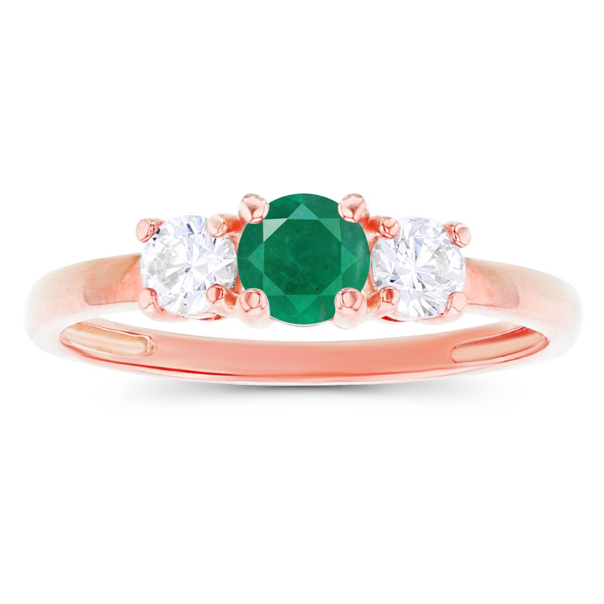 14K Rose Gold 4.50mm Emerald & 3.50mm Created White Sapphire Sides Ring