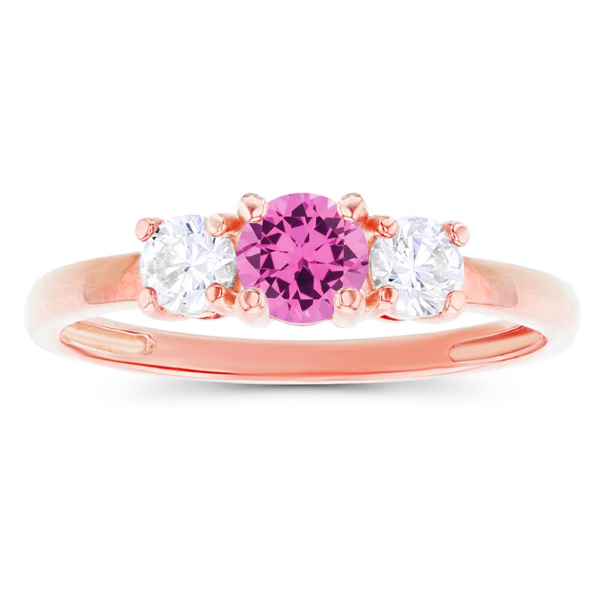 14K Rose Gold 4.50mm Created Pink Sapphire & 3.50mm Created White Sapphire Sides Ring