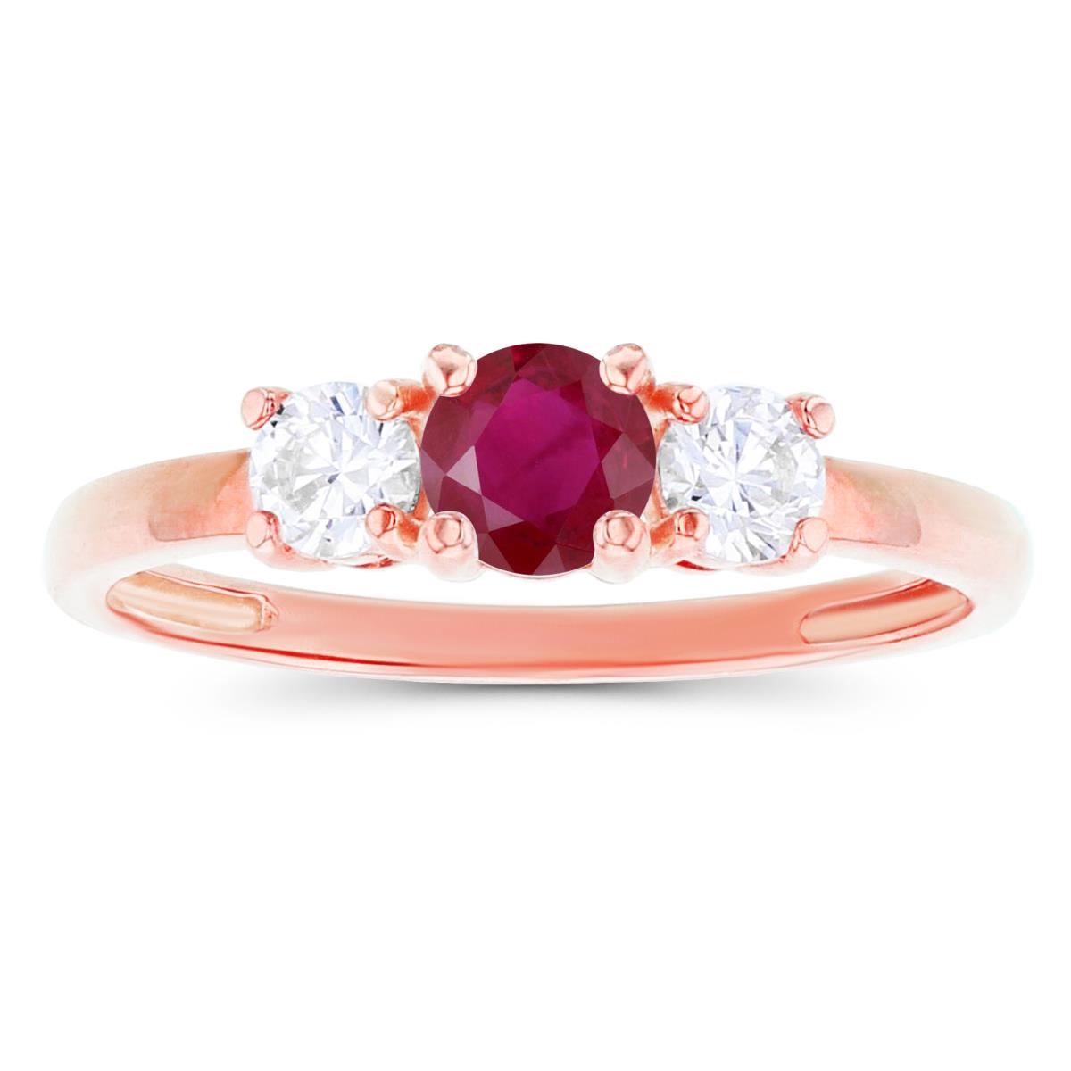 14K Rose Gold 4.50mm Ruby & 3.50mm Created White Sapphire Sides Ring