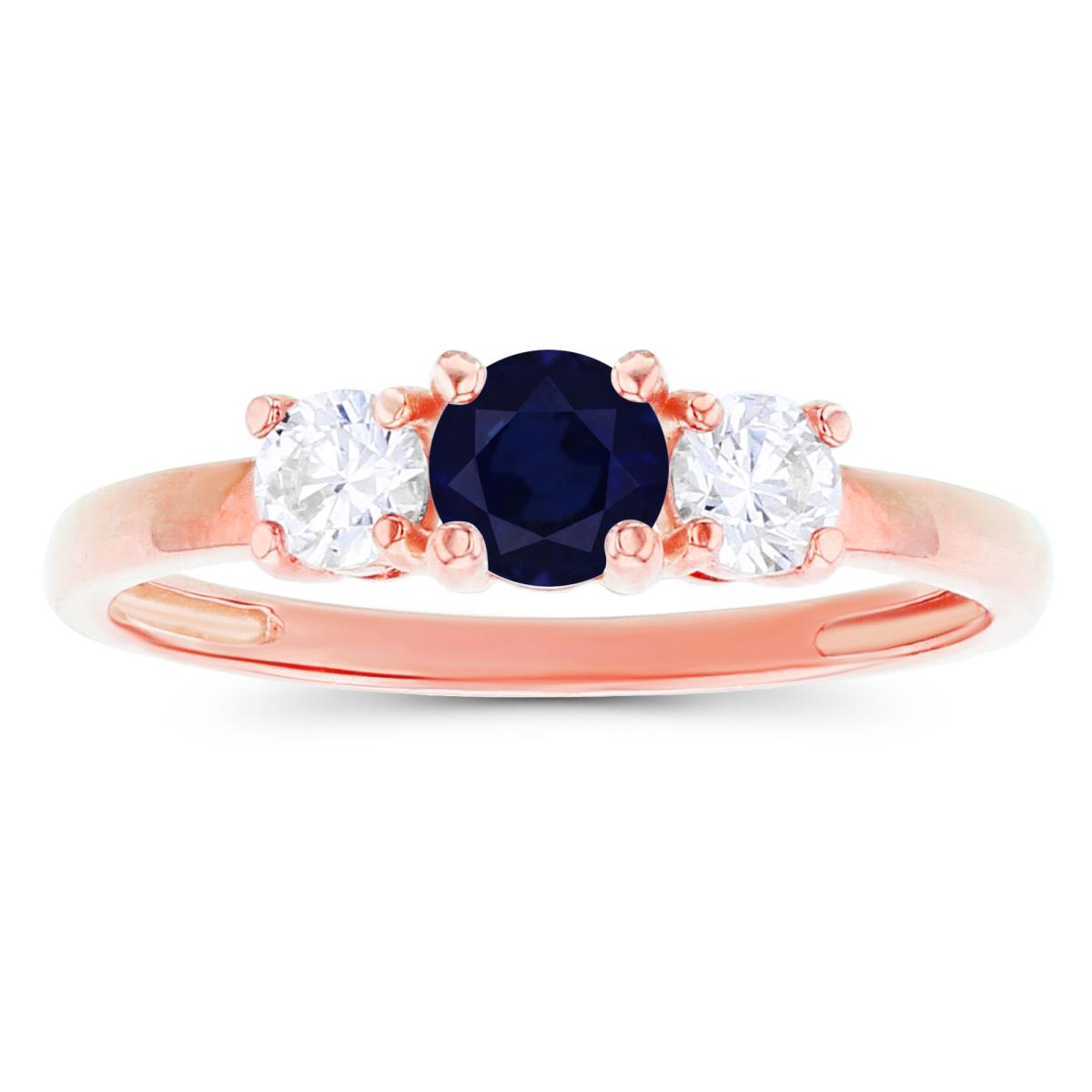 14K Rose Gold 4.50mm Sapphire & 3.50mm Created White Sapphire Sides Ring