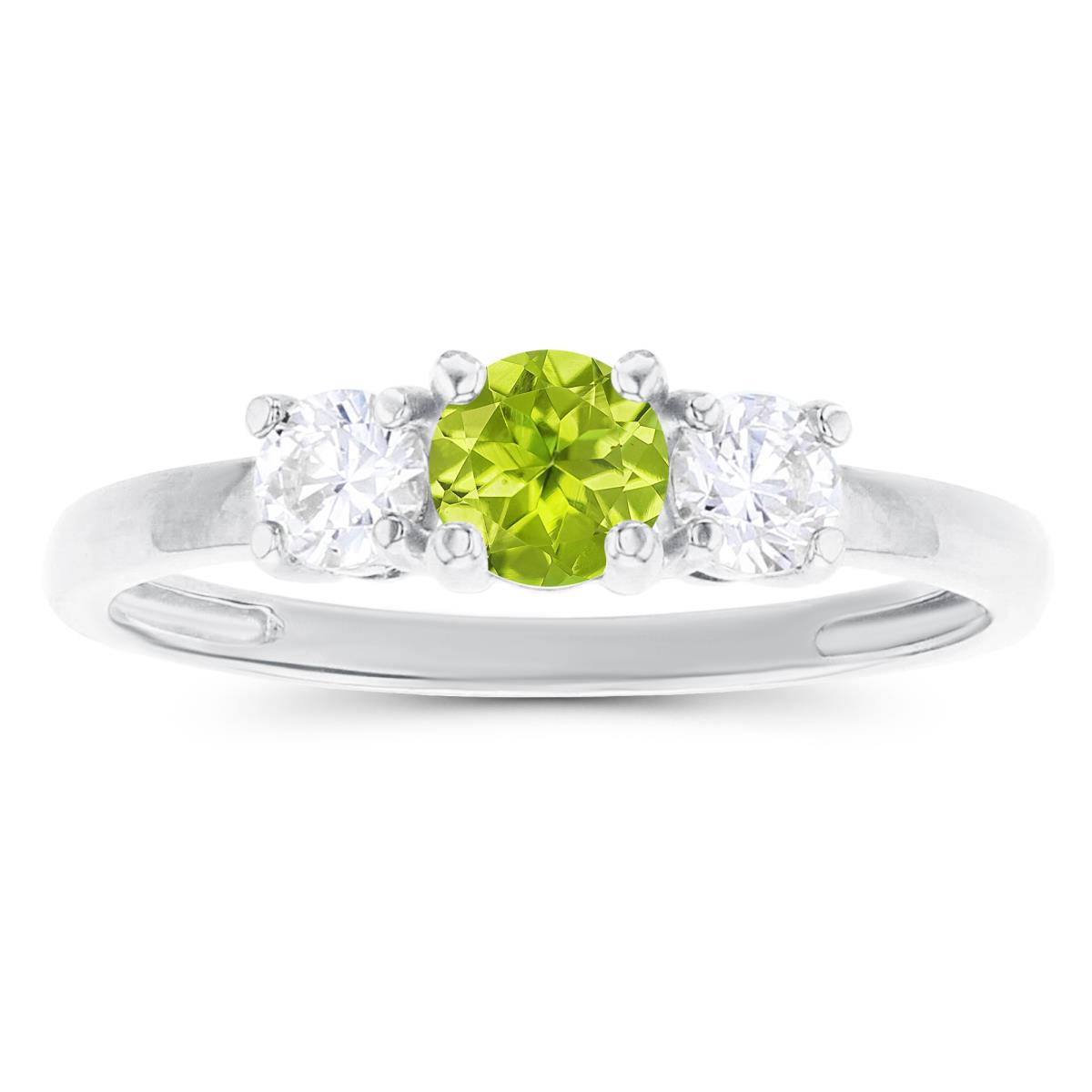 14K White Gold 4.50mm Peridot & 3.50mm Created White Sapphire Sides Ring