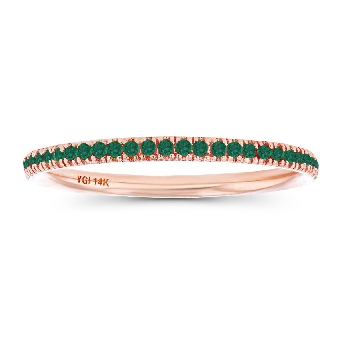 14K Rose Gold 1mm Round Created Emerald Eternity Ring