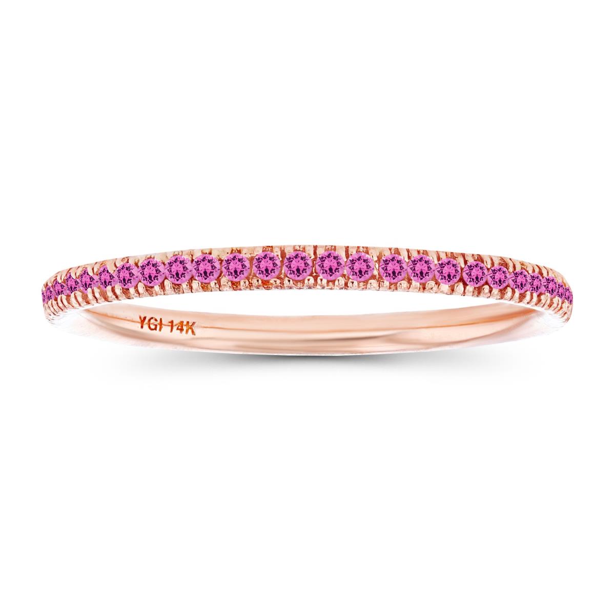 14K Rose Gold 1mm Round Created Pink Sapphire Eternity Ring