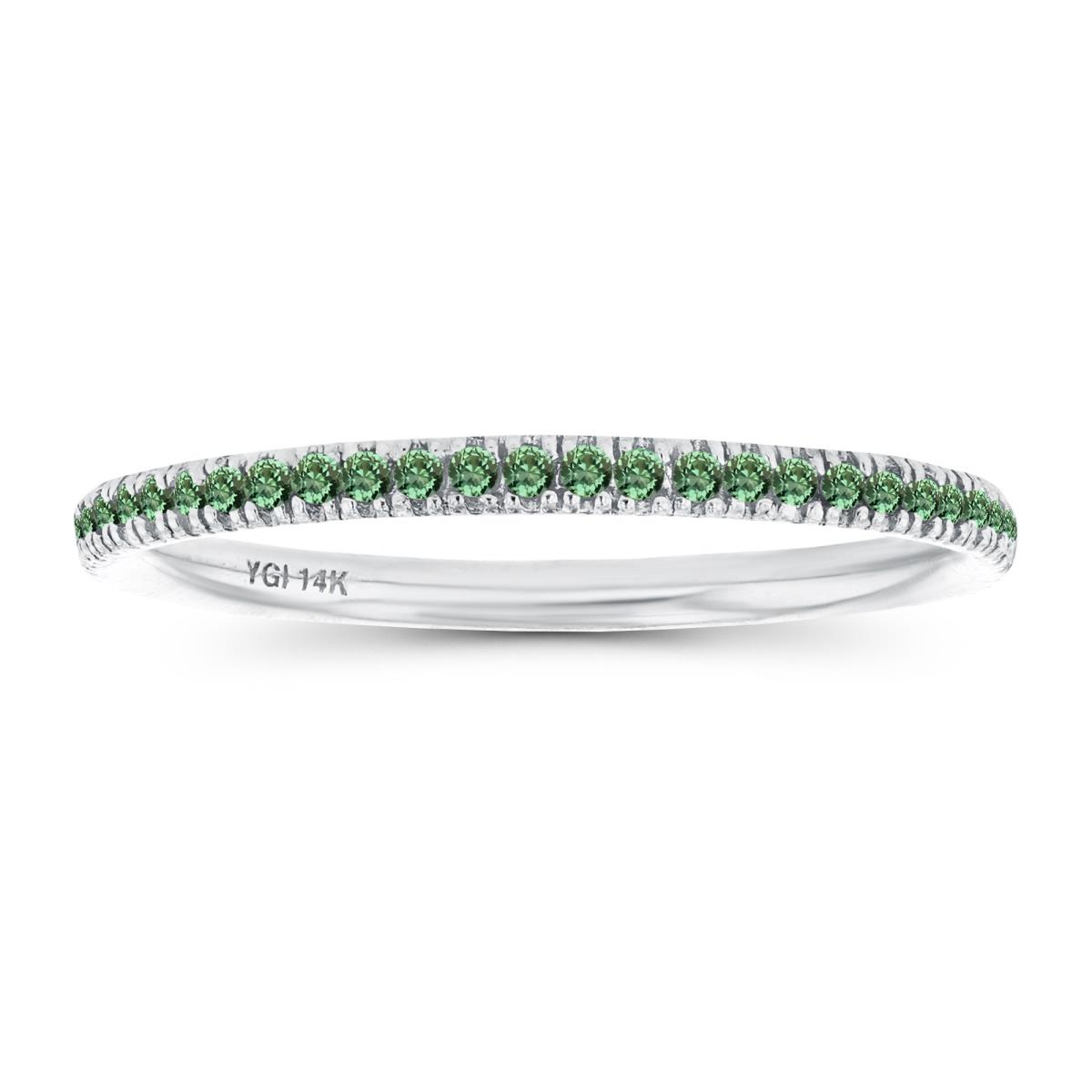 14K White Gold 1mm Round Created Green Sapphire Eternity Ring