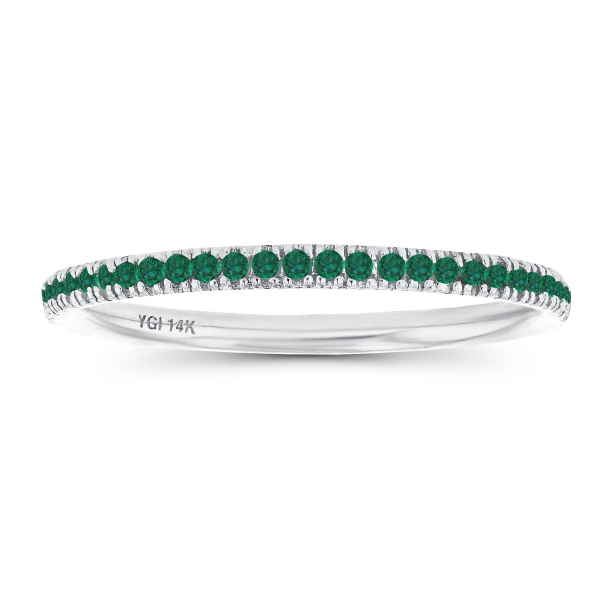 14K White Gold 1mm Round Created Emerald Eternity Ring