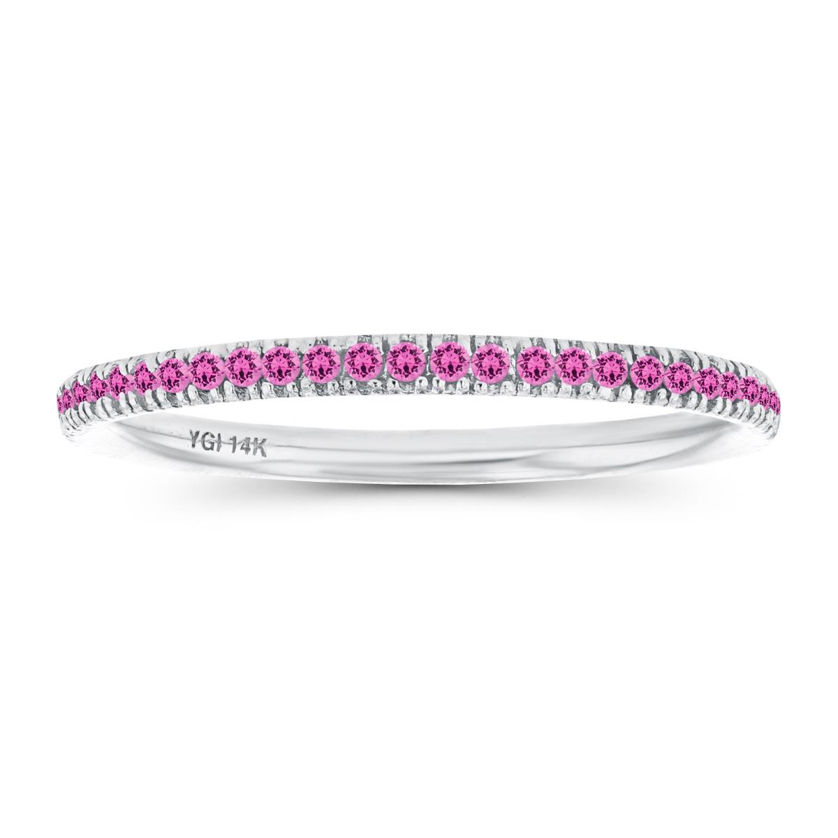 14K White Gold 1mm Round Created Pink Sapphire Eternity Ring