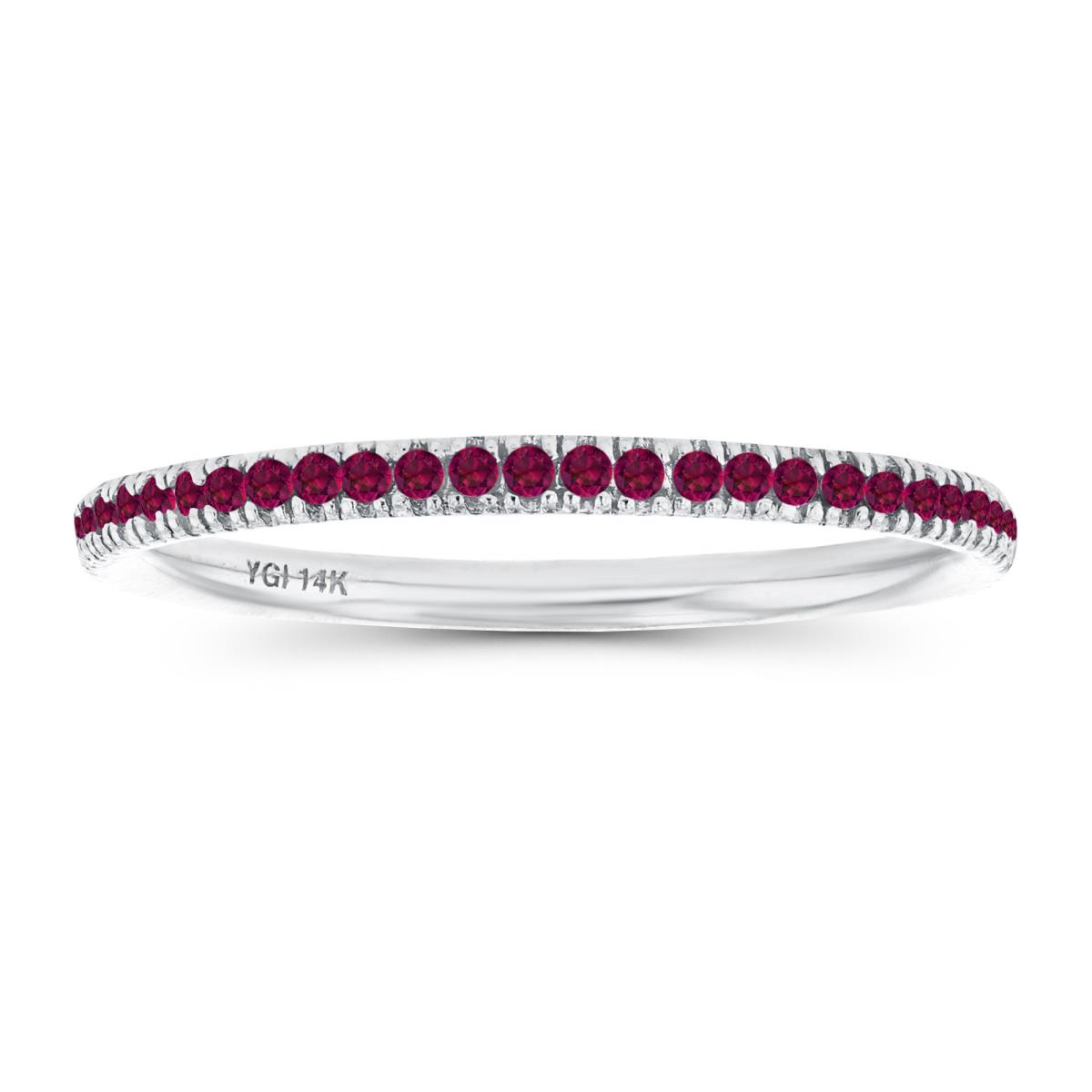 14K White Gold 1mm Round Created Ruby Eternity Ring