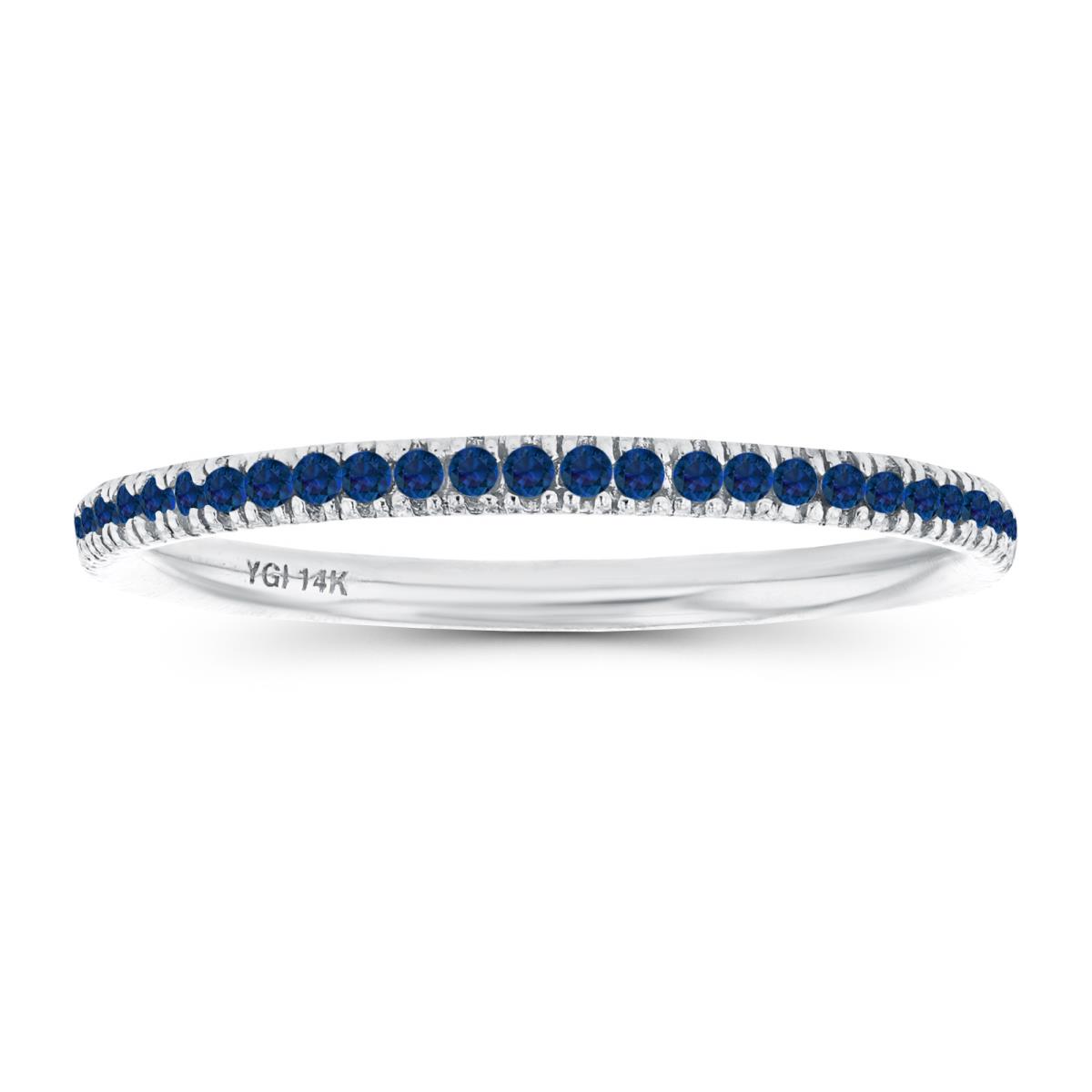 14K White Gold 1mm Round Created Blue Sapphire Eternity Ring