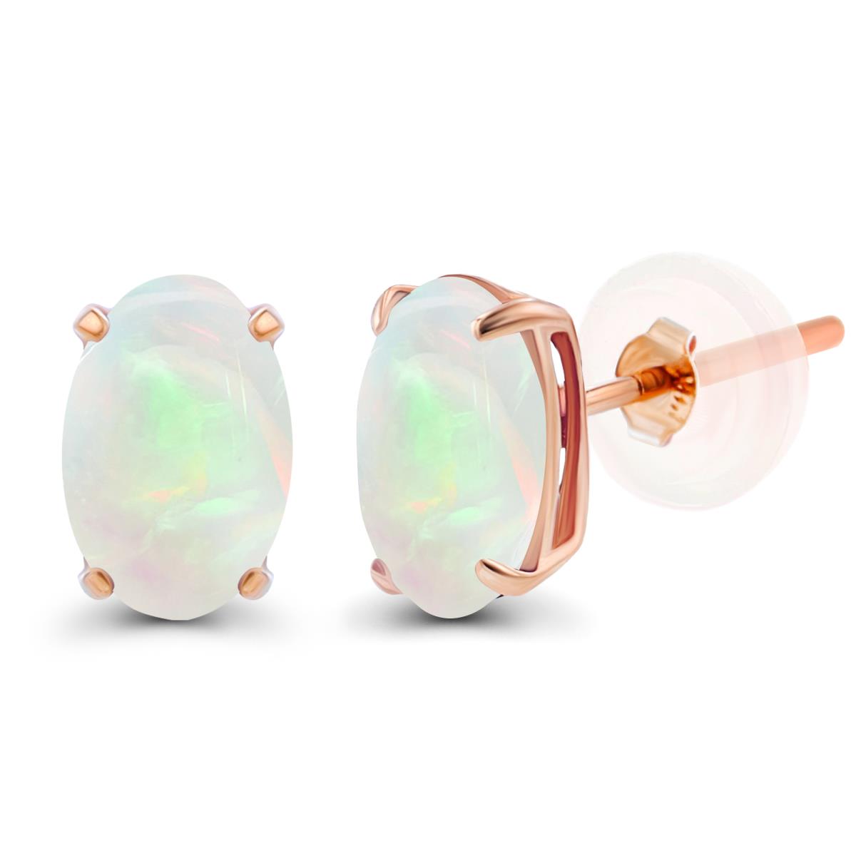 14K Rose Gold 5x3mm Oval Opal Basket Stud Earrings with Silicone Backs