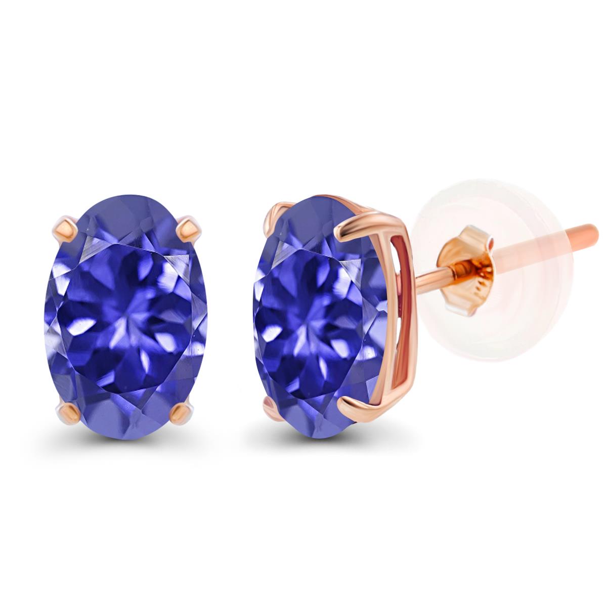14K Rose Gold 5x3mm Oval Tanzanite Basket Stud Earrings with Silicone Backs
