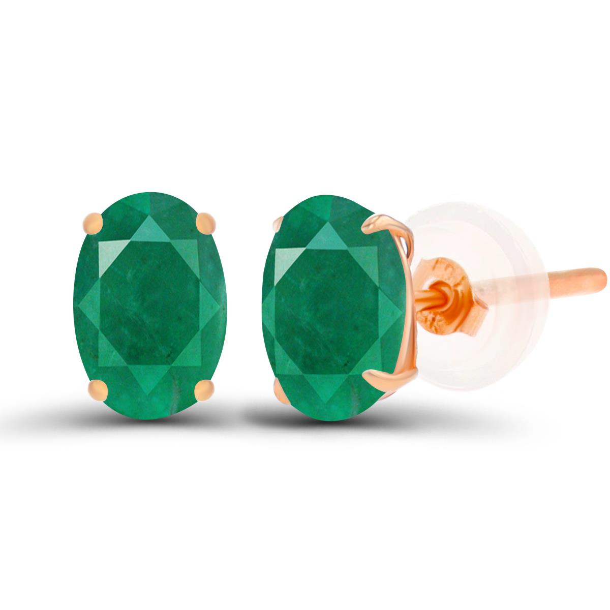 14K Rose Gold 6x4mm Oval Emerald Basket Stud Earrings with Silicone Back