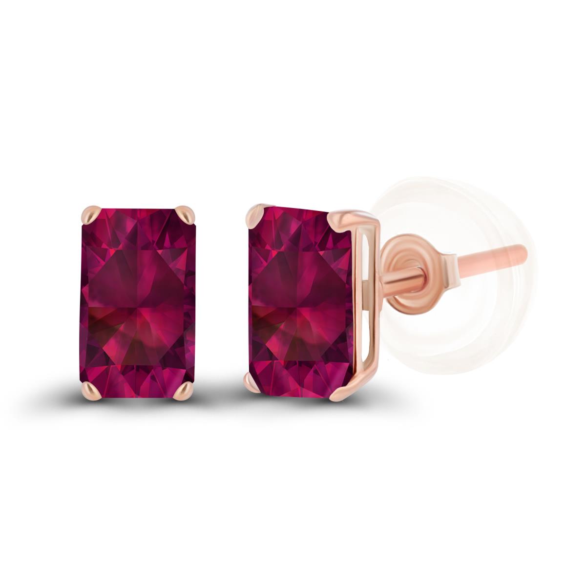 14K Rose Gold 5x3mm Octagon Created Ruby Opal Basket Stud Earrings with Silicone Backs