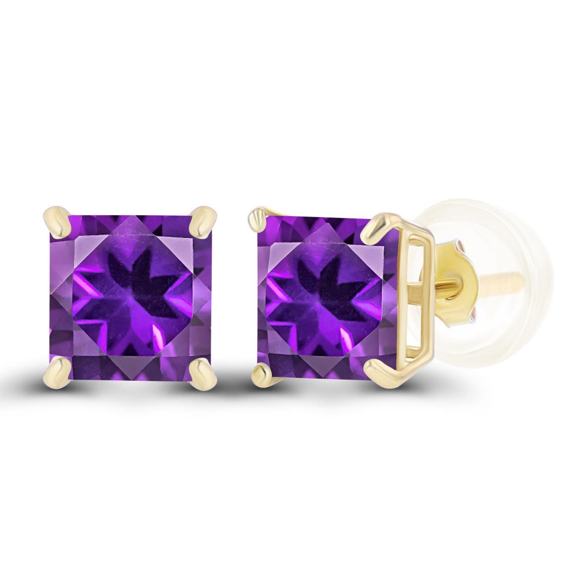 Sterling Silver Yellow 5mm Square Amethyst Basket Stud Earrings with Silicone Back