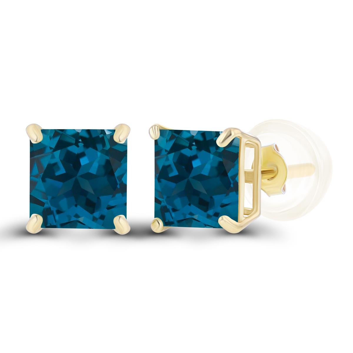 Sterling Silver Yellow 5mm Square London Blue Topaz Basket Stud Earrings with Silicone Back