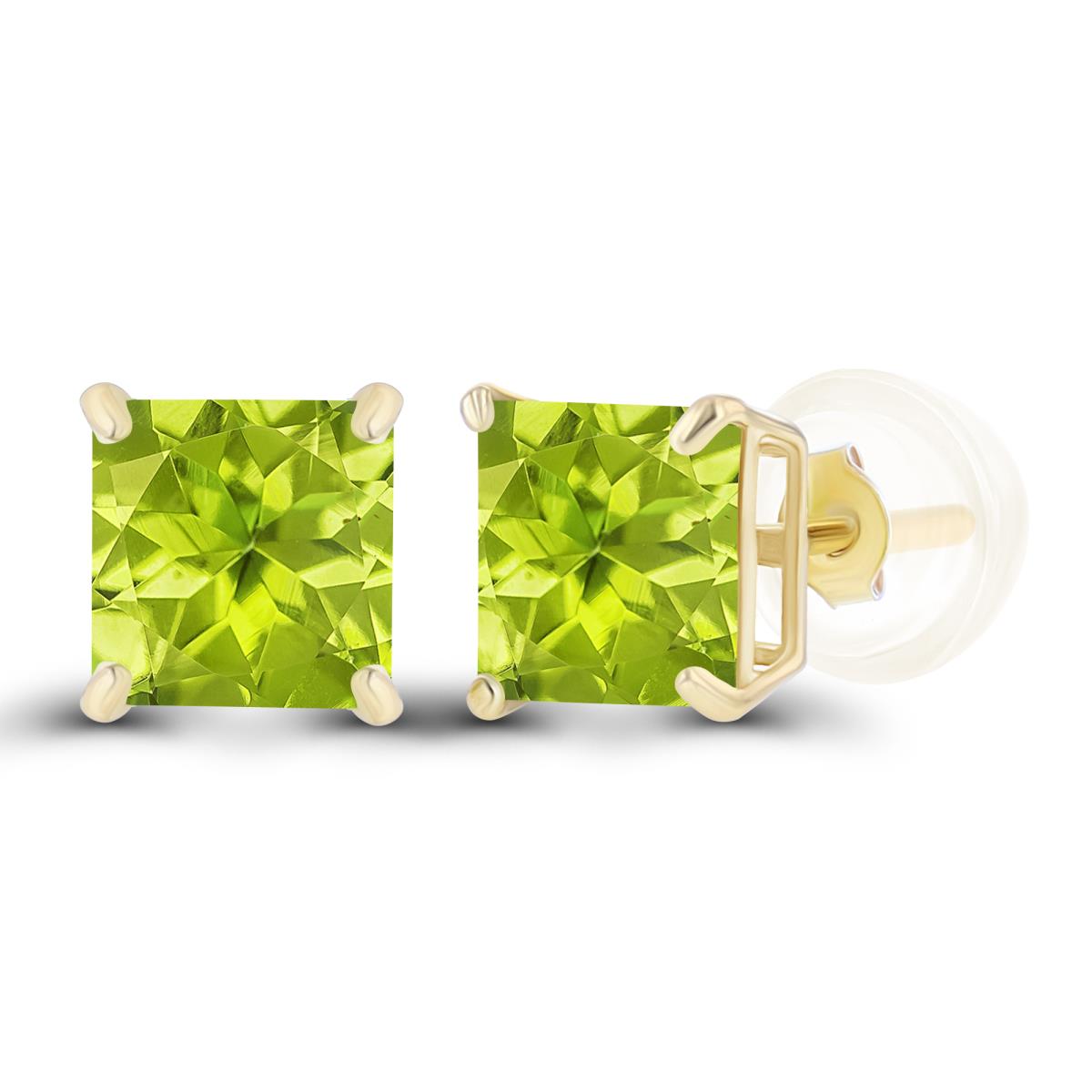 Sterling Silver Yellow 5mm Square Peridot Basket Stud Earrings with Silicone Back