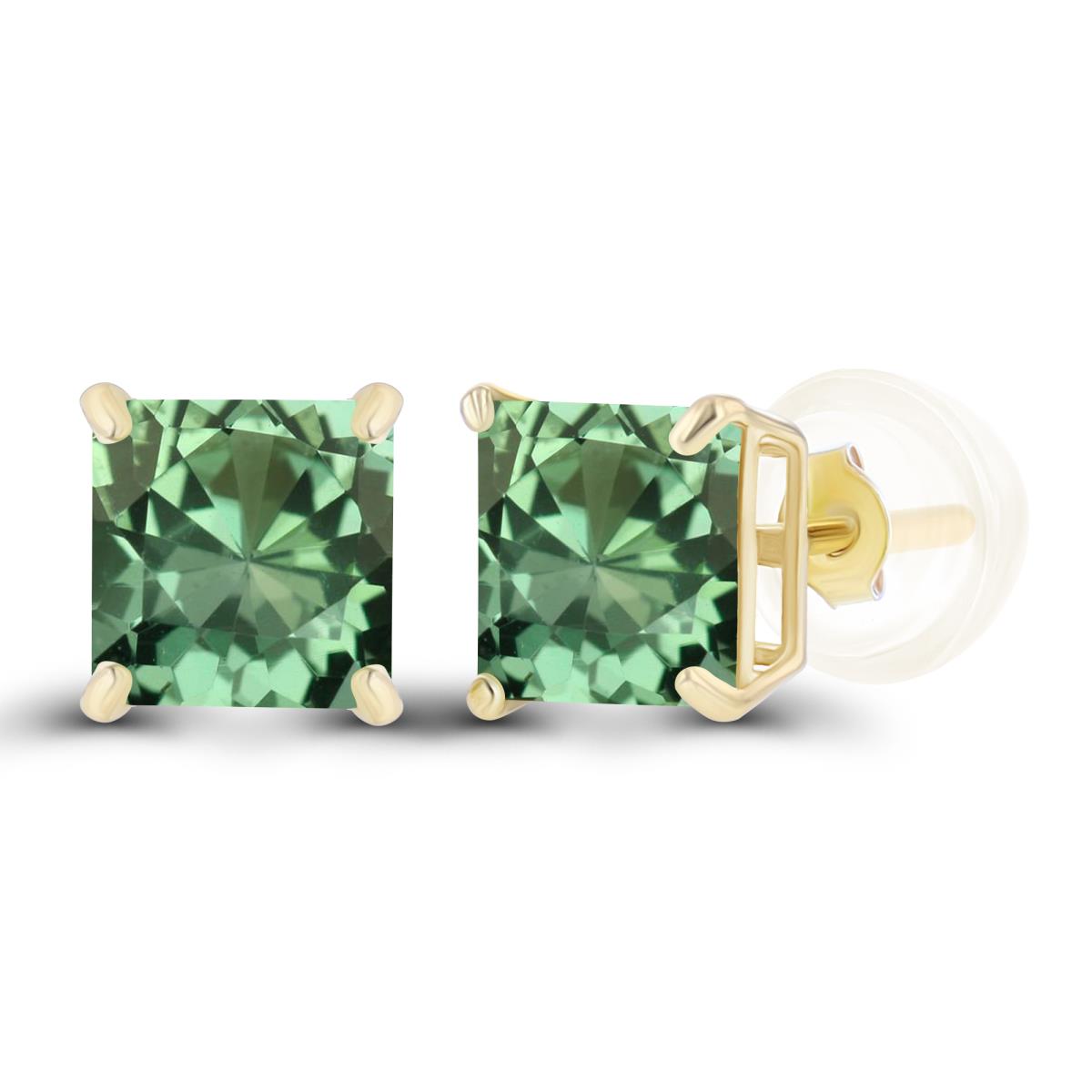 Sterling Silver Yellow 5mm Square Created Green Sapphire Basket Stud Earrings with Silicone Back