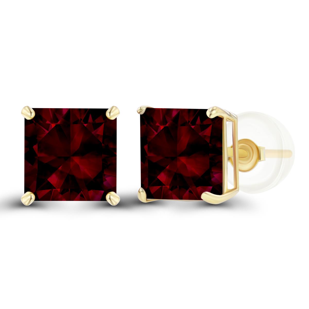 Sterling Silver Yellow 6mm Square Garnet Basket Stud Earring with Silicone Back
