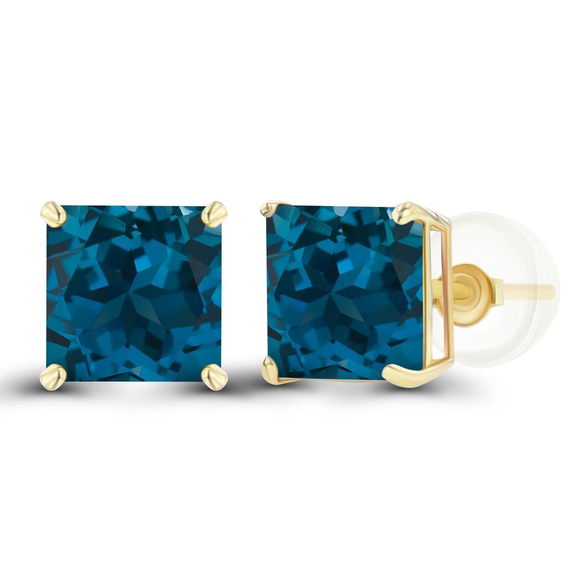 Sterling Silver Yellow 6mm Square London Blue Topaz Basket Stud Earring with Silicone Back