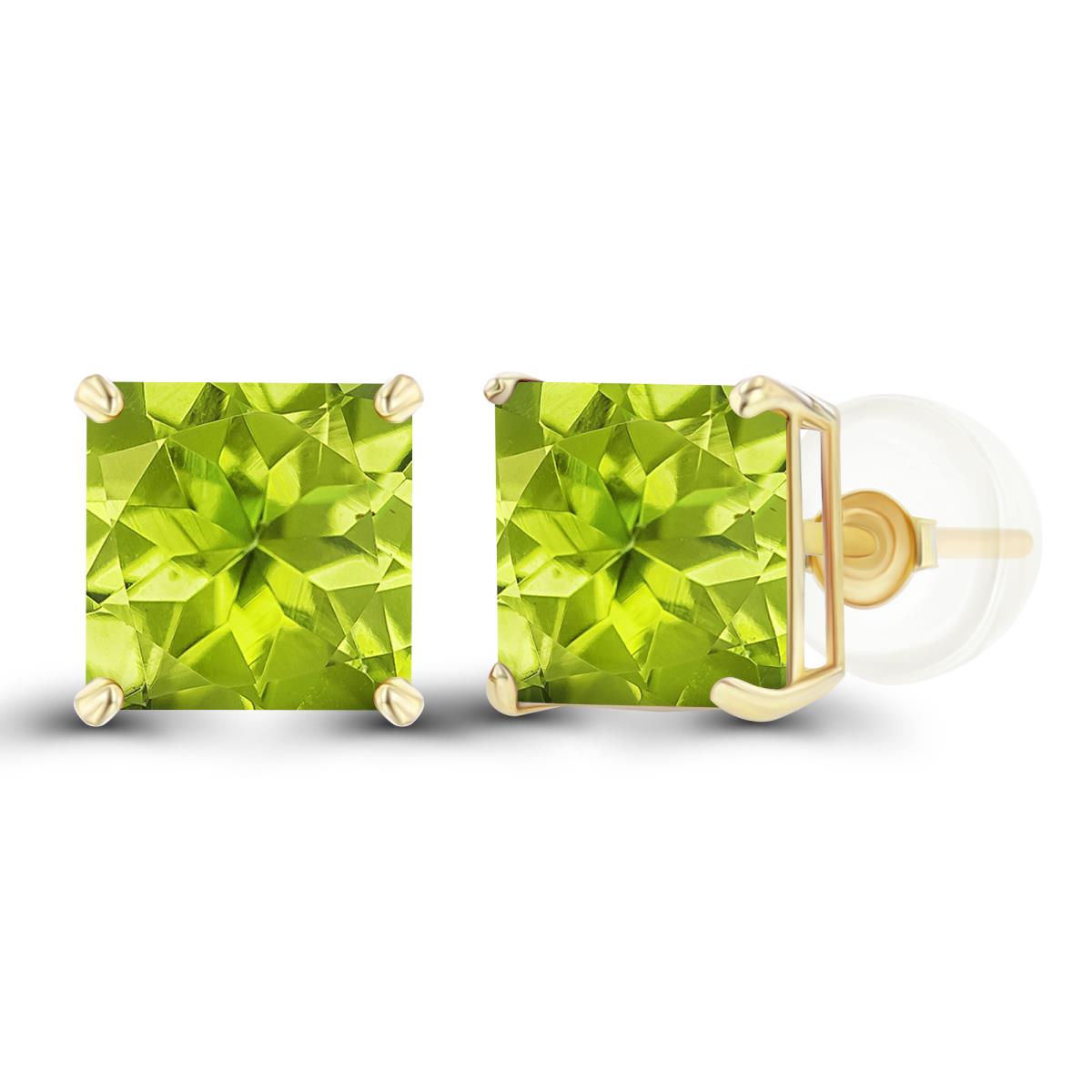 Sterling Silver Yellow 6mm Square Peridot Basket Stud Earring with Silicone Back